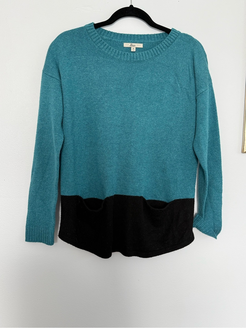 Teal and Black Colorblock Crewneck Sweater